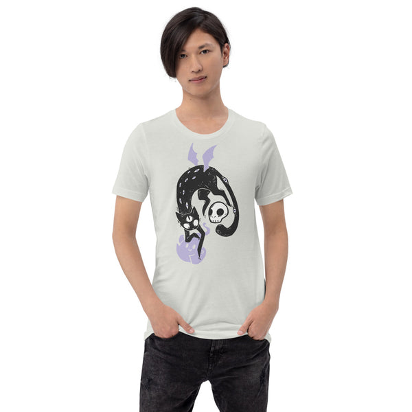 Winged Cat, Unisex T-Shirt, Silver Or White