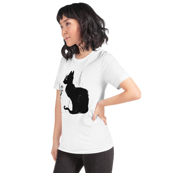 Black Cat With Witch T-Shirt, Goth Clothing
