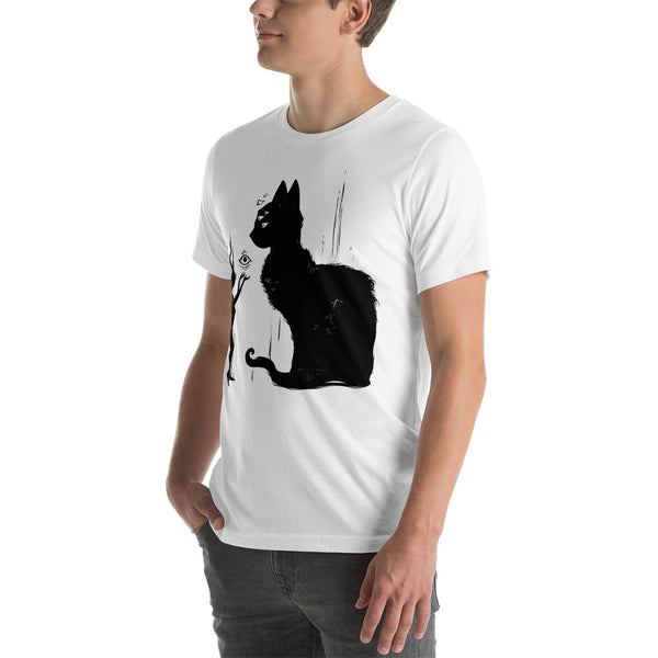 Black Cat With Witch T-Shirt, Goth Clothing