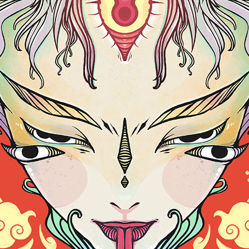 Matte art print of a mystical third eye witch illustration with colorful, intricate details.