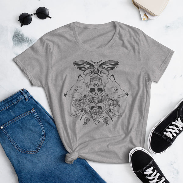 Foxes And Skull, Ladies T-Shirt