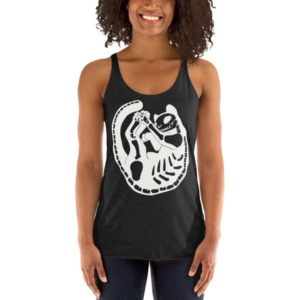 Skeleton Cat, Ladies Racerback Tank Top