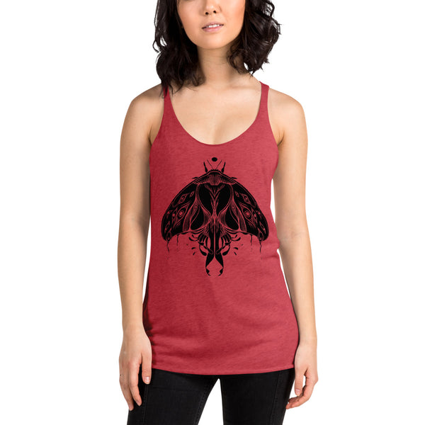 Luna Moth, Ladies Racerback Tank Top, Vintage Red